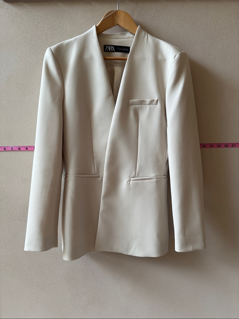 Zara Cream Collarless Tailored Blazer